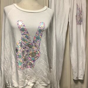 Lauren Moshi Jogger Sweatpants 33 x 27 Pullover Sweatshirt Peace Sign Lounge Set